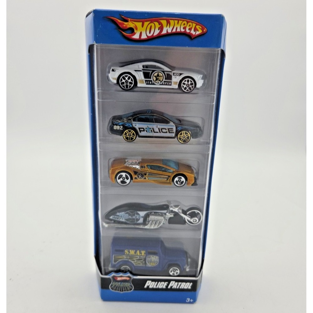 Hot Wheels Police Patrol 5 Car Gift Pack K6197 NIP SWAT Motorcycle Cop Cars New